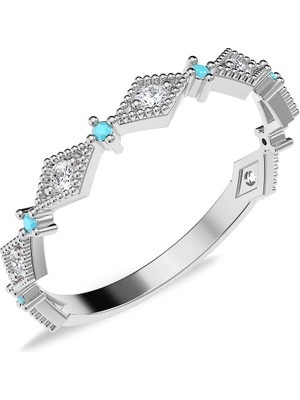 İndigo Takı İnce Baklava Formu Beyaz Gümüş Yüzük