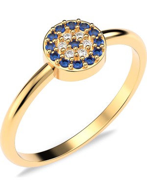 İndigo Takı Küçük Nazar Boncuğu Altın Kaplama Gümüş Yüzük