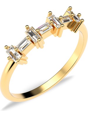 İndigo Takı Mini Çapraz Sıra Baget Altın Kaplama Gümüş Yüzük