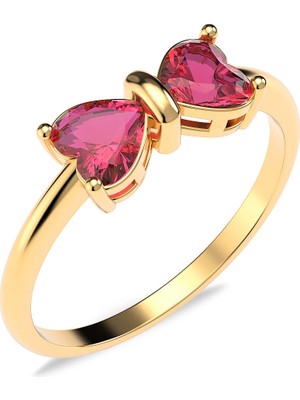 İndigo Takı Kalpli Papyon Altın Kaplama Gümüş Yüzük