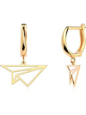 İndigo Takı Sade Kağıttan Uçak Figürü Altın Kaplama Gümüş Küpe