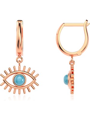 İndigo Takı Turkuaz Göz Rose Gümüş Küpe