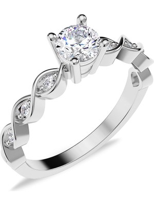 İndigo Takı İnce Örgü Tek Taş Pırlanta Montür Beyaz Gümüş Yüzük