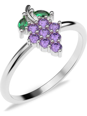 İndigo Takı Üzüm Salkımı Beyaz Gümüş Yüzük