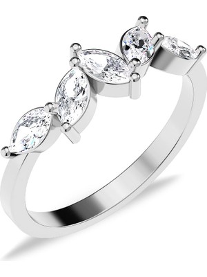 İndigo Takı Sıralı Mekik Taşlı Beyaz Gümüş Yüzük