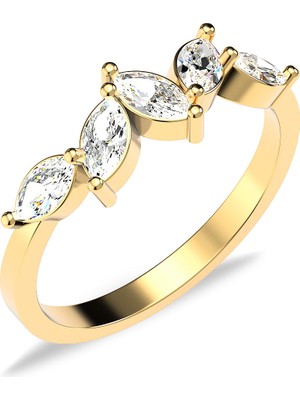 İndigo Takı Sıralı Mekik Taşlı Altın Kaplama Gümüş Yüzük