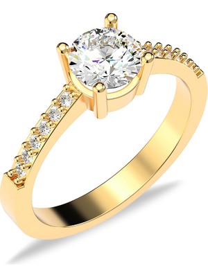 İndigo Takı Yuvarlak Taşlı Altın Kaplama Gümüş Yüzük