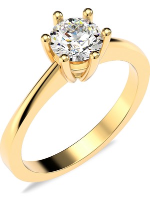 İndigo Takı 6 Tırnak Tek Taş Pırlanta Montür Altın Kaplama Gümüş Yüzük