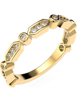 İndigo Takı İnce Badem Motifli Altın Kaplama Gümüş Yüzük