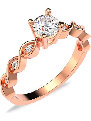 İndigo Takı İnce Örgü Tek Taş Pırlanta Montür Rose Gümüş Yüzük