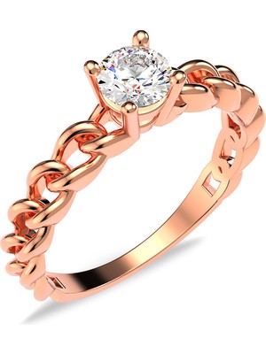 İndigo Takı Gurmet Tek Taş Pırlanta Montür Rose Gümüş Yüzük