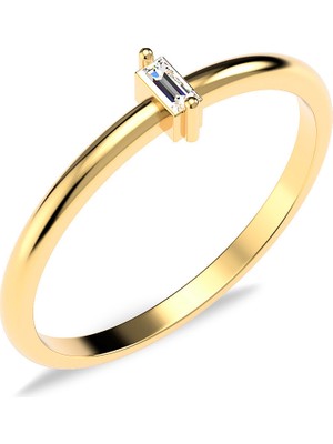 İndigo Takı Mini Baget Altın Kaplama Gümüş Yüzük