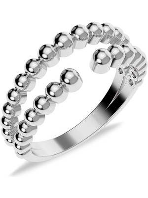 İndigo Takı Sade Sıra Tomurcuk Beyaz Gümüş Yüzük