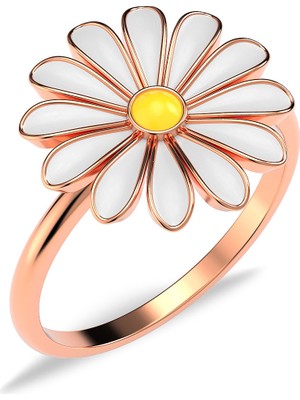 İndigo Takı Mineli Papatya Rose Gümüş Yüzük