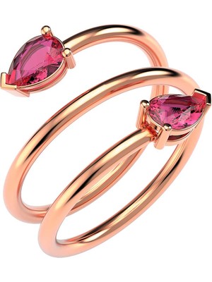 İndigo Takı Fuşya Taşlı Akordiyon Rose Gümüş Yüzük