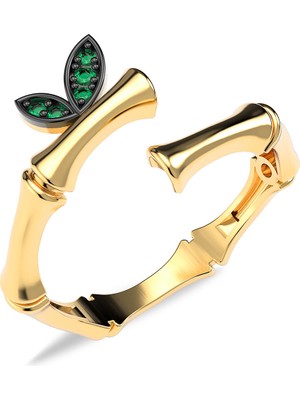 İndigo Takı Bambu Altın Kaplama Gümüş Yüzük