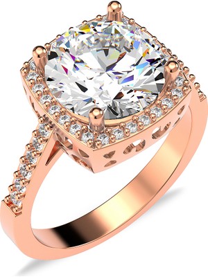 İndigo Takı 3.5 Karat Kare Çerçeve Tektaş Rose Gümüş Yüzük