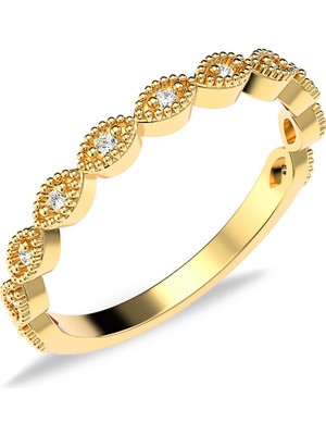 İndigo Takı İnce Sıra Damla Altın Kaplama Gümüş Yüzük