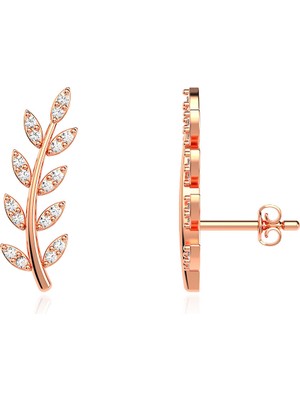 İndigo Takı Taşlı Sarmaşık Rose Gümüş Küpe