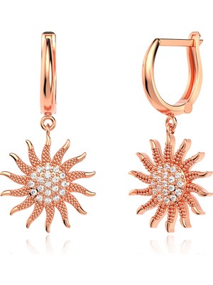 İndigo Takı Zarif Güneş Rose Gümüş Küpe