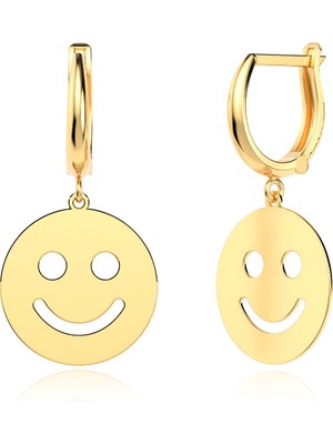 İndigo Takı Gülen Surat Sade Altın Kaplama Gümüş Küpe