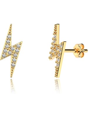 İndigo Takı Taşlı Şimşek Altın Kaplama Gümüş Küpe