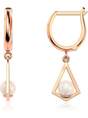 İndigo Takı Üçgen Çerçeve Inci Rose Gümüş Küpe