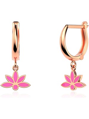 İndigo Takı Mineli Lotus Çiçeği Rose Gümüş Küpe
