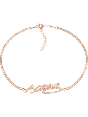 İndigo Takı Taşlı Atatürk Imza Rose Gümüş Bileklik