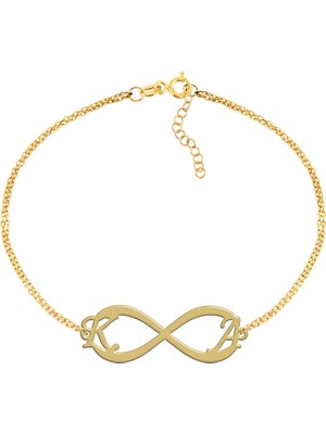 İndigo Takı Sevgiliye Iki Harfli Sonsuzluk Gümüş Bileklik