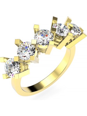 İndigo Takı Çapraz Pırlanta Montür Beş Taş Altın Kaplama Gümüş Yüzük