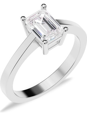 İndigo Takı Baget Tek Taş Pırlanta Montür Beyaz Gümüş Yüzük