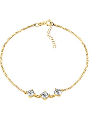 İndigo Takı Üç Taşlı Tria Altın Kaplama Gümüş Bileklik