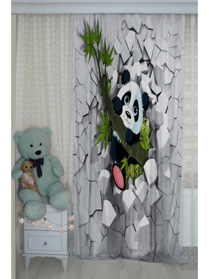 Modalive Home Sevimli Panda Çift Kanatlı Çocuk Odası Fon Perde