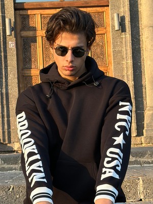 Miron Brooklyn Nakışlı Oversize Sweatshirt-Siyah