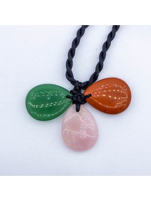 İndafel Hayat Aventurin-Akik-Pembe Kuvars Yonca Kolye