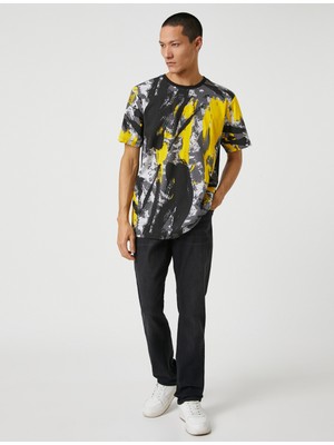Koton Straight Fit Erkek Kot Pantolon - Mark Jean Boru Paça Günlük Stil Desenli Siyah