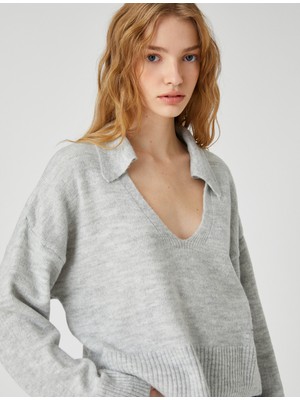 Koton Polo Yaka Kazak Örgü Uzun Kollu