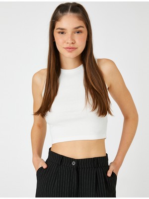 Koton Fitilli Atlet Crop Bisiklet Yaka Fitilli Kolsuz