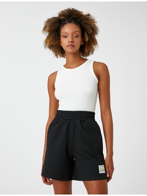 Koton Mini Şort Beli Kalın Lastikli Cepli Etiket Detaylı