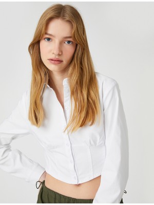 Koton Crop Gömlek Korse Detaylı Uzun Kollu Manşet Yaka