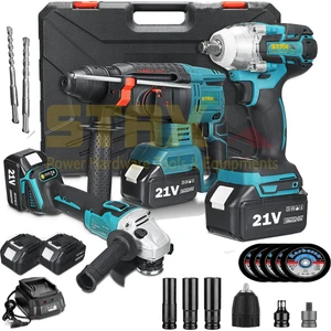 American Lion Çift Akülü 21V 3AH 3'lü Mega Set Kırıcı Delici + Somun Sıkma + Taşlama Makinesi 125MM