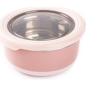 072-01-TEDEMEI Pembe Paslanmaz Çelik Yuvarlak Yemek Taşıma Kabı 220ML