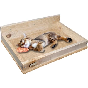 Barış Dizayn Duvara Monte Doğal Ahşap Kedi Yatağı Peluş Kaplamalı (12KG Kapasiteli)