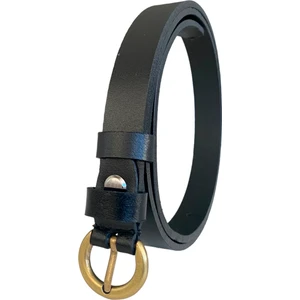 Goderi  Deri Antik Gold Tokalı Siyah Çok Ince Kadın Kemeri, 1.8 cm