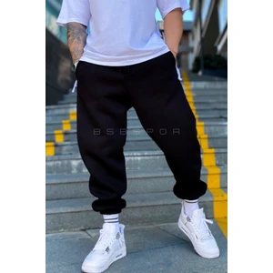 Siyah Yazlık Oversize  Lastikli Paça Kalın Eşofman Altı Jogger Salaş