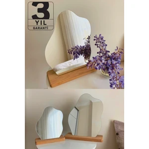 Düzensiz Estetik Asimetrik Ahşap Makyaj Aynası Çerçevesiz, Dekoratif Masa Oturma Odası 35 x 28 cm