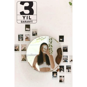 Yuvarlak Dekoratif Duvar Makyaj Aynası Çerçevesiz Rodajlı 30 cm