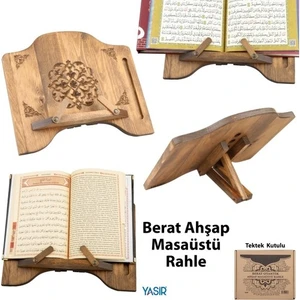Berat Hac Ahşap Rahle - Masa Üstü Ahşap Rahle - Berat Oymalı Ahşap Rahle