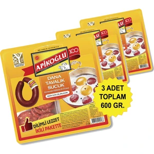 Dilimli Dana Tavalık Sucuk 200 Gr. Üçlü Paket (Toplam 600 Gr.)